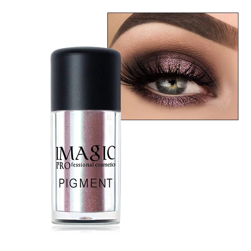 Magic Professional Cosmetics Pigment bottle with an eye makeup application on a white background