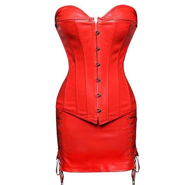 Steampunk Women Shiny Pu Leather Overbust Long Corset Dress