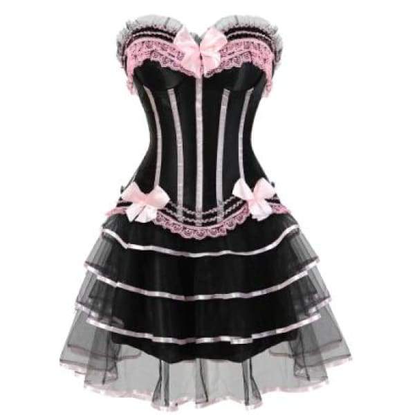pink black corset dress Pink & Black Burlesque costume Prom dress corset top with tulle tutu skirt