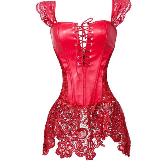 Red satin lace up corset Dress