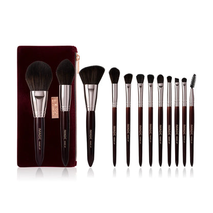 Makeup Brush Set Queen Burgundy (12 Brushes + Bag)