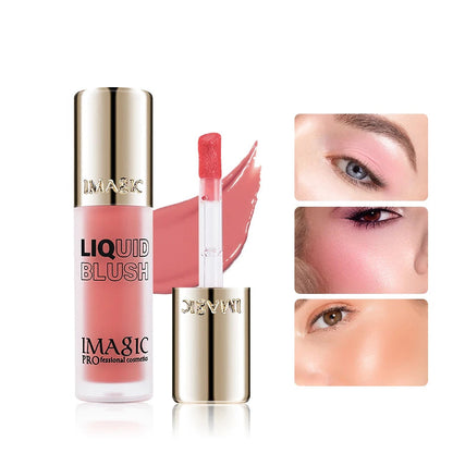 IMAGIC liquid blush with packaging and application examples on a white background