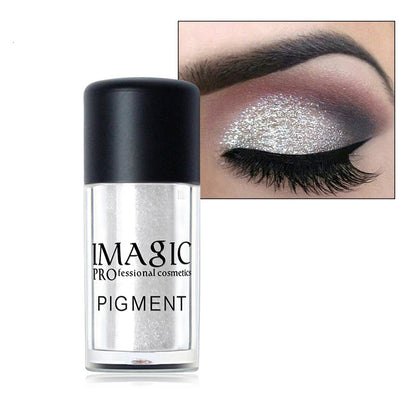 Magic Pro Pigment bottle with diamond white color swatch on eye makeup