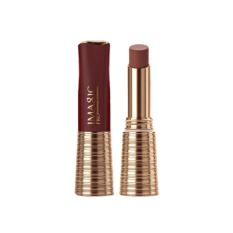 Lipstick with gold cap on a white background