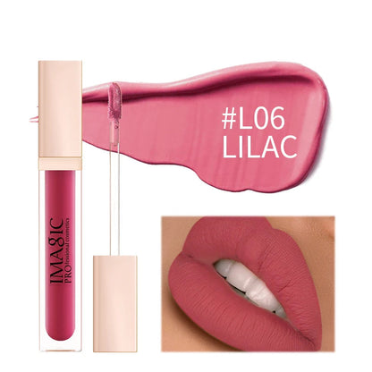 IMAGIC lip gloss with applicator and color swatch on a white background