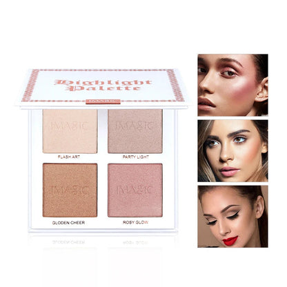 IMAGIC highlight palette with four shades and model wearing makeup