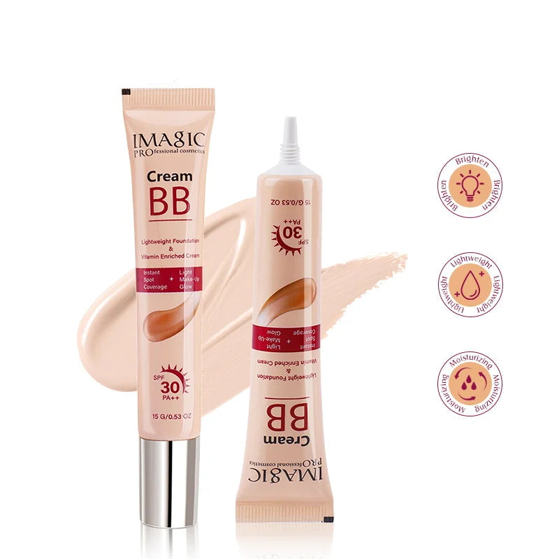 Two tubes of IMAGIC BB cream with product details on a white background