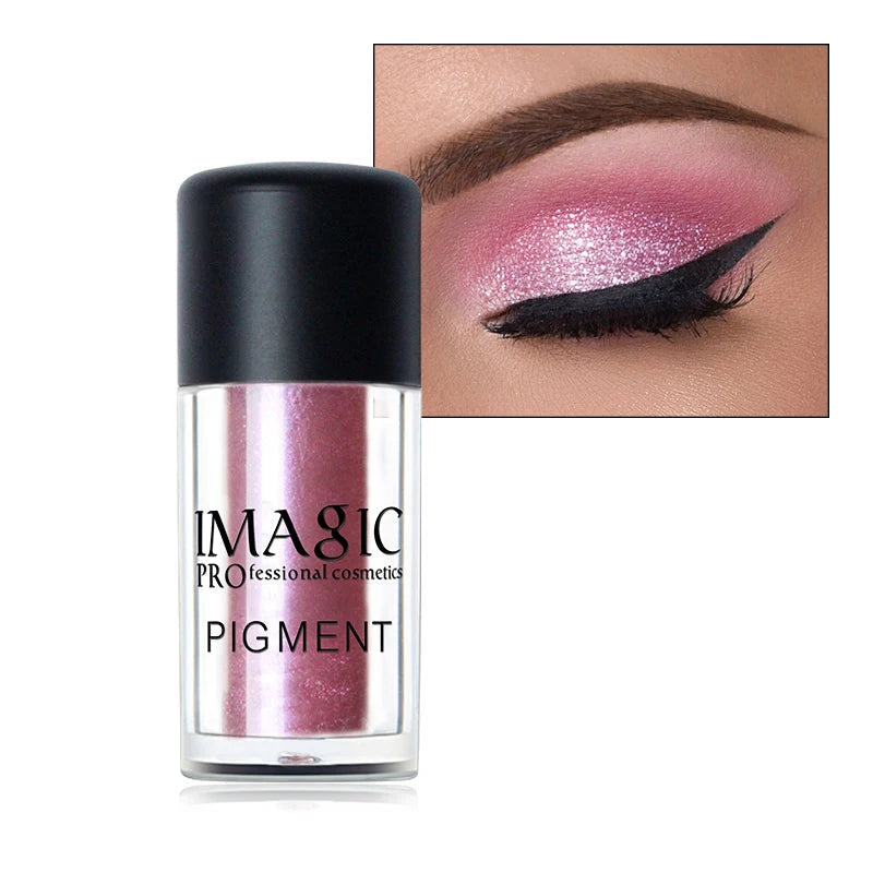 Magic Pigment bottle with pink eyeshadow on a white background