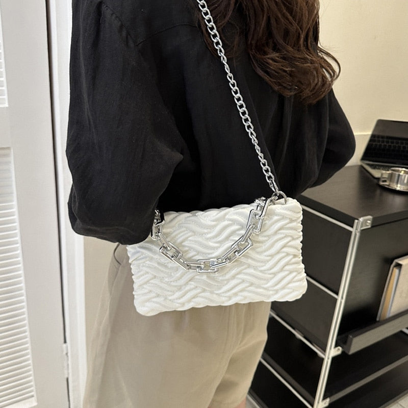New Women's Fashion PU Leather Pleated Chains Shoulder Bags