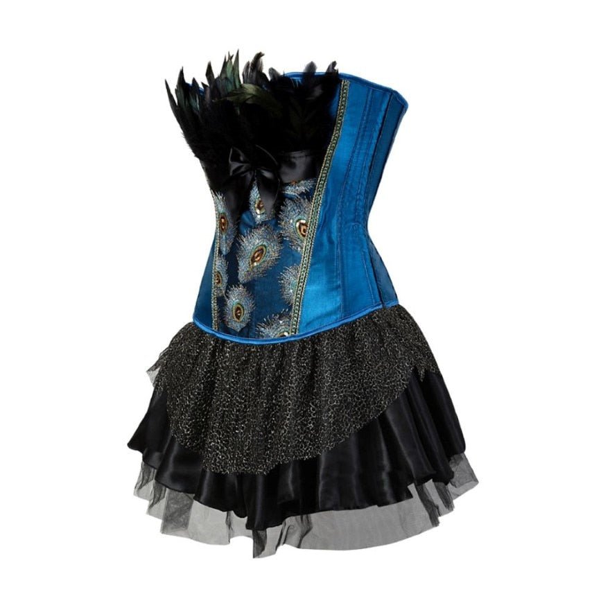 Espartilho Vestido Drag Pavão (azul e preto)