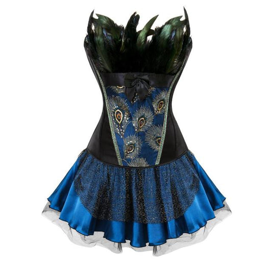 Espartilho Vestido Drag Pavão (preto e azul)
