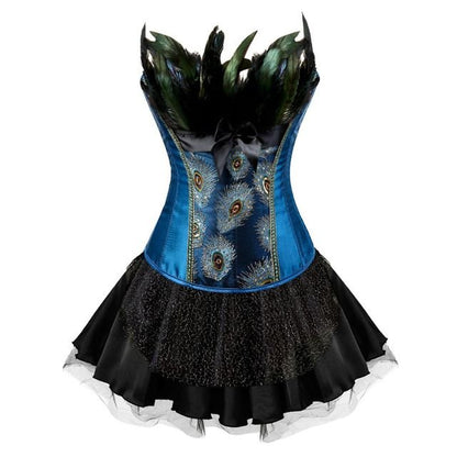 Espartilho Vestido Drag Pavão (azul e preto)