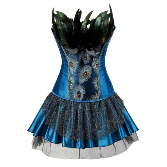 Espartilho Vestido Drag Pavão (azul e azul)